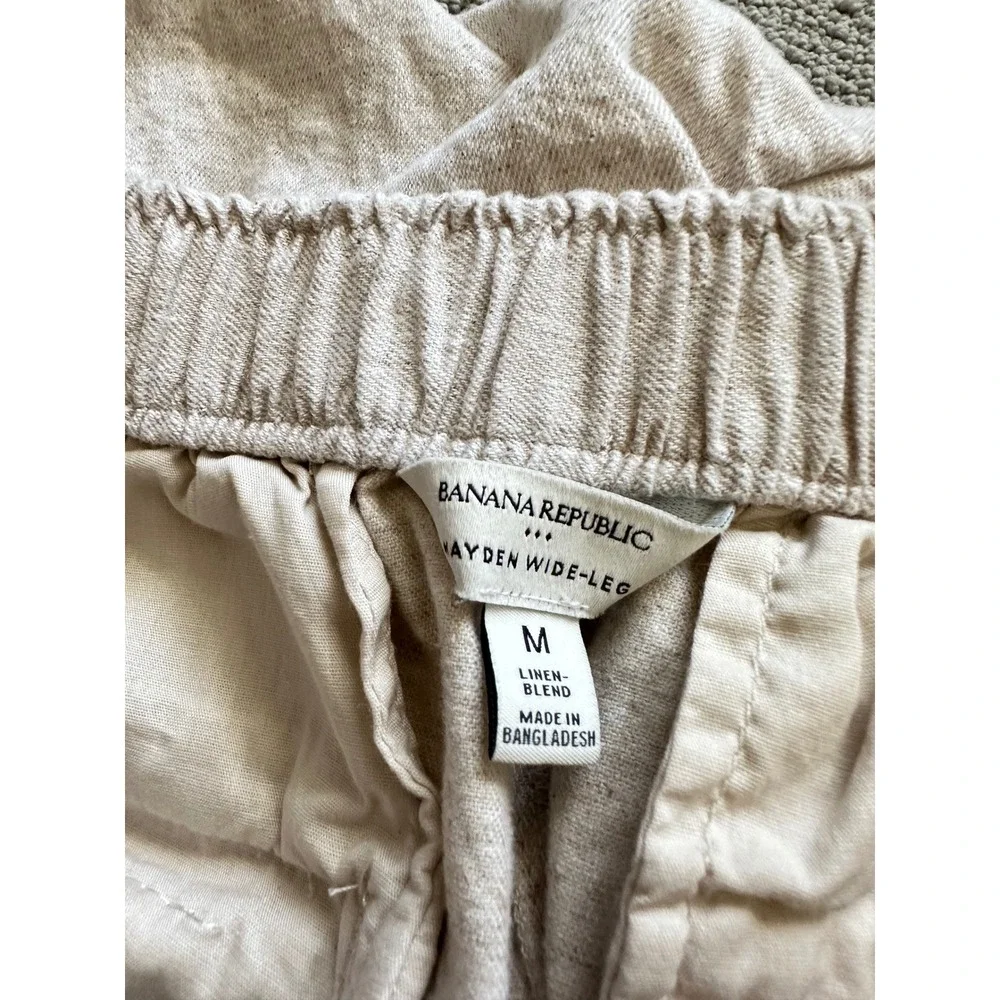 Banana Republic Hayden Wide Leg Linen Blend Pants Flax Beige Neutral Size M